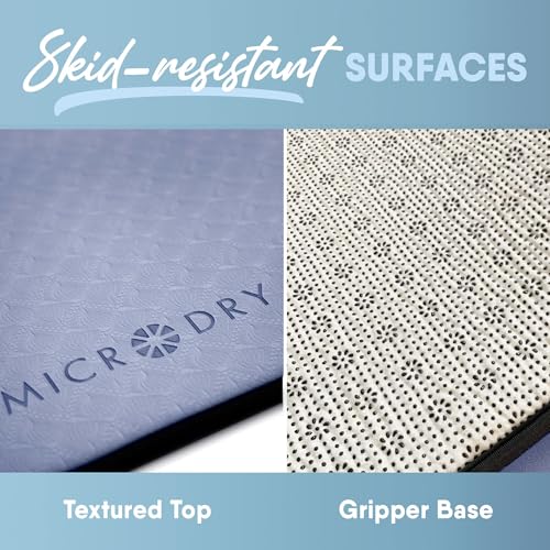 MICRODRY Deluxe Blue Yoga Mat 26x72 Inches Extra Thick Non-Slip for Home & Gym