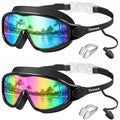 Kids Swim Goggles with Earplugs & Nose Clip - Wide View, Black 01