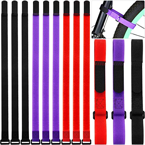12 Pcs Bike Rack Straps 23.6 Inch Adjustable Bicycle Cinch Straps for Transport - Black, Purple, Red