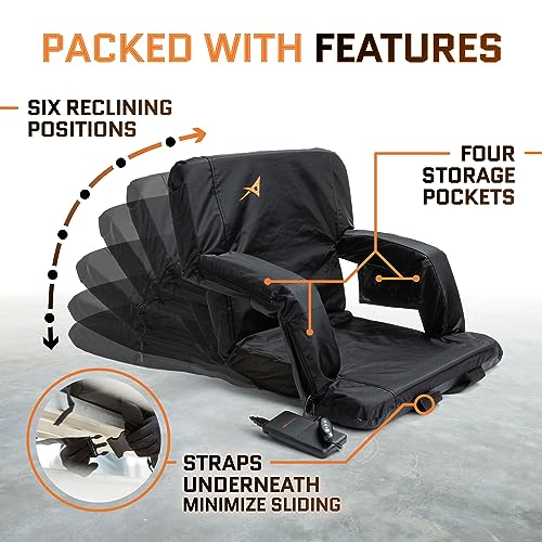 Black Heated Stadium Bleacher Seat with Back Support and USB Battery - Foldable & Cushioned