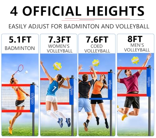 Zdgao 20FT/32FT Volleyball & Badminton Combo Set with Net and Accessories - Red & Blue, Outdoor Recreation