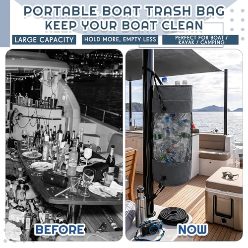 2 Pack Boat Mesh Trash Bags - White and Grey Portable Garbage Holders