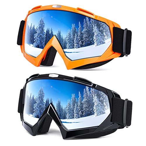 Braylin Adult Ski Goggles 2-Pack with Multicolor Lenses - Black & Orange Frames