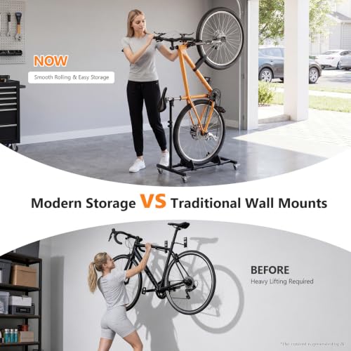 Black 2-Pack Vertical Bike Stand with Wheels - Adjustable Indoor Bicycle Storage Rack for Garage & Apartment, Fits Bikes Up to 29"