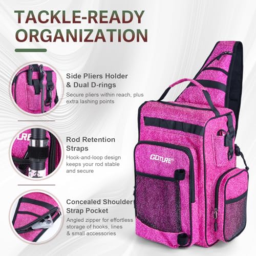 Goture Large Pink Tackle Bag with 3 Tackle Boxes, Fishing Tools & Storage Backpack