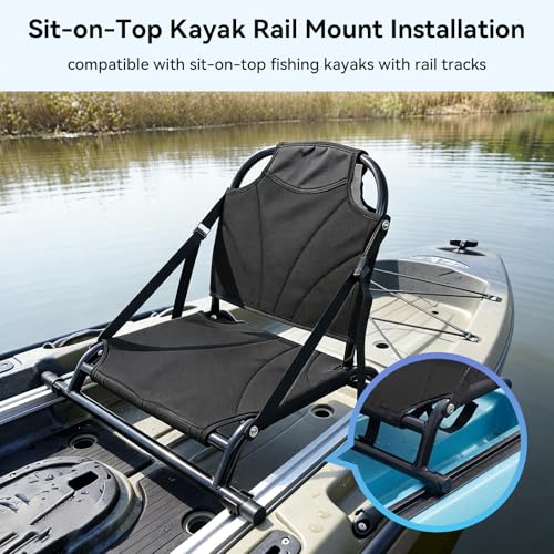 Black Kayak Seat with Back Support - Aluminum Frame & Dual Mount for Inflatable & Sit-On-Top Kayaks