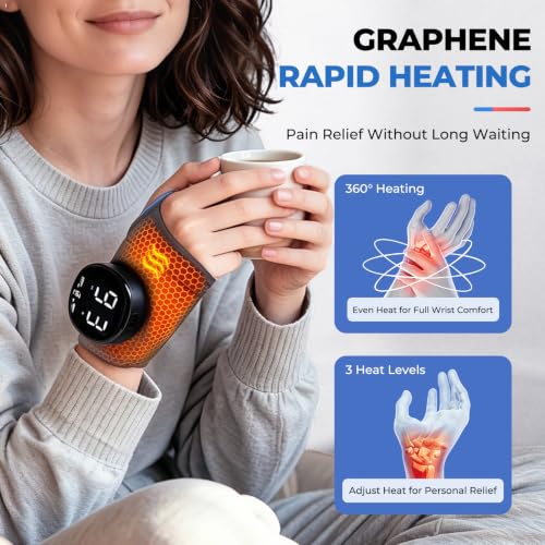 Hand Massager with Heat L - Cordless Wrist Support Brace for Carpal Tunnel & Arthritis, Gray
