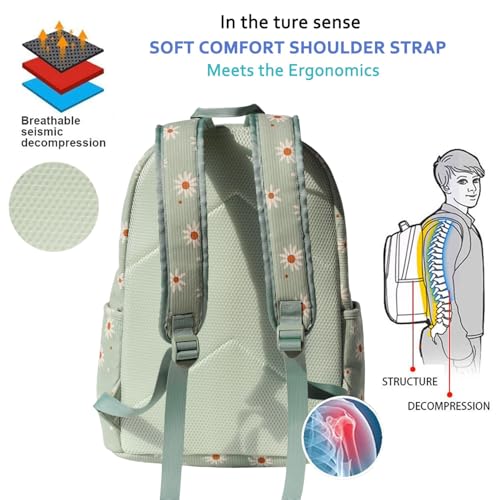 Corduroy Travel Backpack with Floral Matcha Daisy Print Waterproof & Spacious
