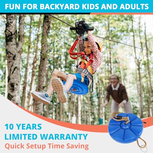 Kids & Adults 100ft Zip Line Kit - Supports Up to 380Lbs with Removable Trolley