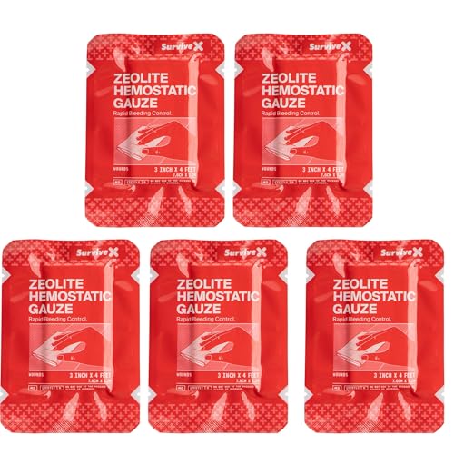 Hemostatic Gauze 3x4ft - Trauma Kit Quick Blood Clotting, 5 Pack - Emergency First Aid Supplies