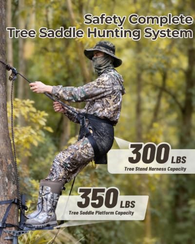 Tree Saddle Hunting System with Aluminum Platform Safety Harness & Ropes