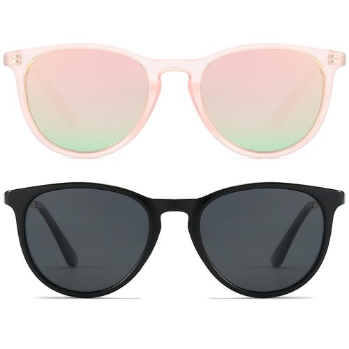 PORADAY Polarized Kids Sunglasses for Little Girls Boys 100% UV-400 Protection (Pink Mirrored+Black Frame/Grey Lens)