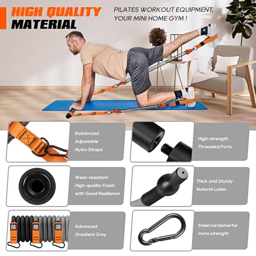 Heavy Duty Pilates Bar Kit with Resistance Bands - Orange, 270LBS