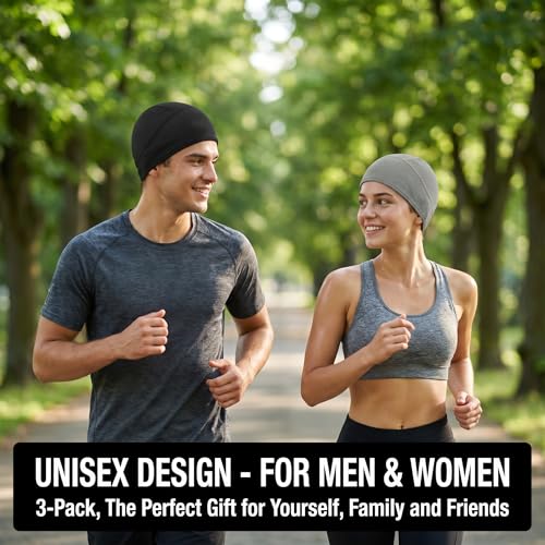 Cooling Skull Caps for Men Women 3-Pack - Quick Dry Helmet Liners Black Grey Blue