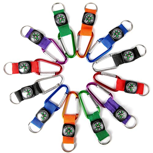 36 Pcs Colorful Carabiner Compass Keychains Kids Toys Outdoor Party Favors