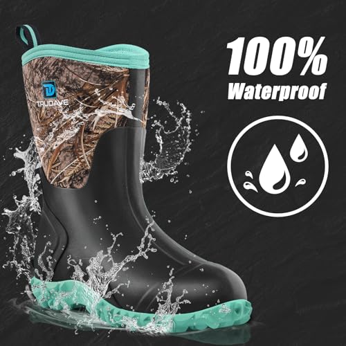 Women’s Rubber Rain Boots with Steel Shank - Neoprene Mid Calf Waterproof Mud Boots - Green, Size 5-11, All Season