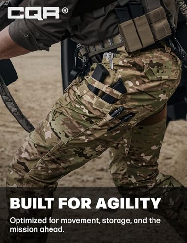 CQR Men's Flex Stretch Tactical Pants 36W x 32L, Water-Resistant Ripstop Cargo, Lightweight Outdoor Work Hiking Pants, Tempest Camo