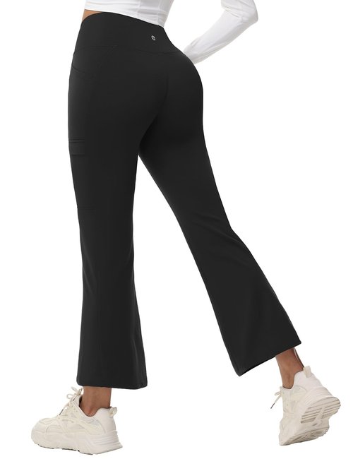 baleaf Women's 27" Fleece Lined Pants Water Resistant Crossover Flare Leggings Bootcut Hiking Thermal Winter Outdoor Black L