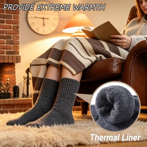 DYW Womens Merino Wool Thermal Boot Socks 3 Pairs Black Winter Cozy Hiking & Work