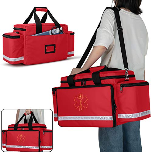 Red Trauma Bag with Dividers & Pockets – Emergency First Aid Kit, Heavy-Duty Medical Bag