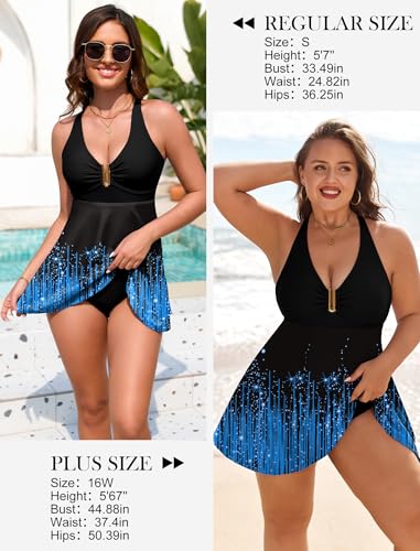 Arolina Women's One-Piece Swimsuit with Tummy Control Blue Shooting Star XL - Plus Size Swim Dress