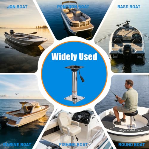Heavy Duty Boat Seat Pedestal Mount Kit with Lock, 14-19" Height, 3/4" Pin Post, 7x7" Base, 360° Swivel, Marine-Grade
