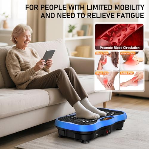 Blue Vibration Plate Exercise Machine for Full Body Workout, 130 Levels, Bluetooth, 450 Lb Capacity