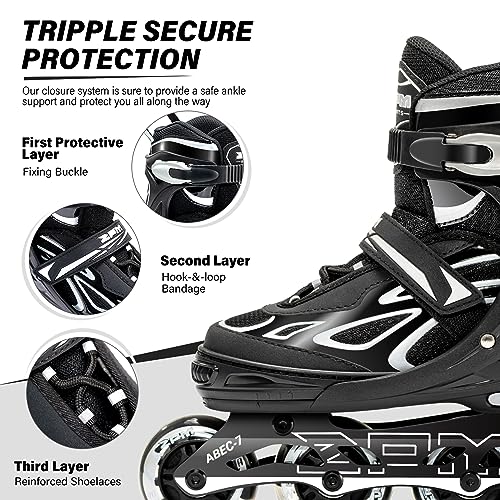 Adjustable Inline Skates for Kids and Adults - Silver, Size Large Youth 4.5-8 US