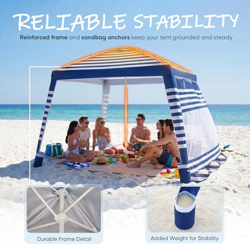 Sekey Classic Stripe 8x8 FT Beach Shade Canopy with UPF 50+ Sun Protection