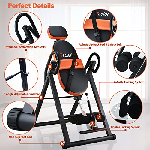 Teclor Inversion Table for Back Pain Relief, Supports 350 lbs, Adjustable & Foldable