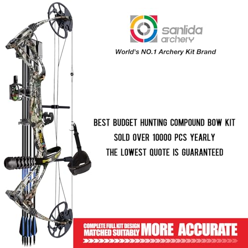 Sanlida Dragon X8 RTH Camo Pro Compound Bow Package - Adjustable 18-31", 0-70 lbs, 310 fps, No Bow Press Needed