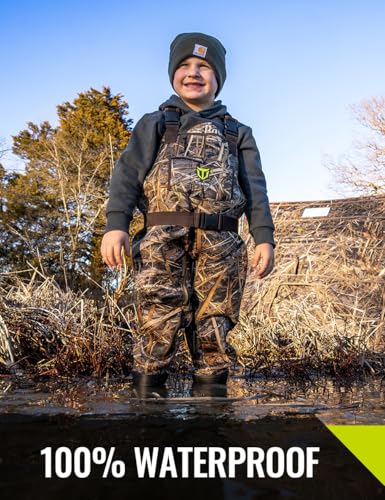 Kids Waterproof Insulated Neoprene Chest Waders for Hunting & Outdoor Adventures - Big Kid 8/9, Camouflage