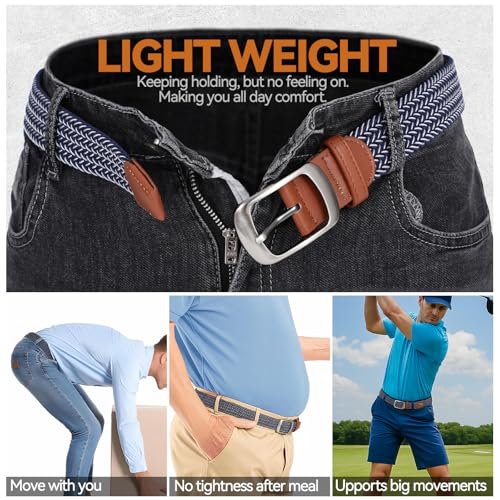 Multicolored Braided Stretch Belt for Men and Women - Elastic Woven Golf Jean Belt - Waist 37-41in Style2