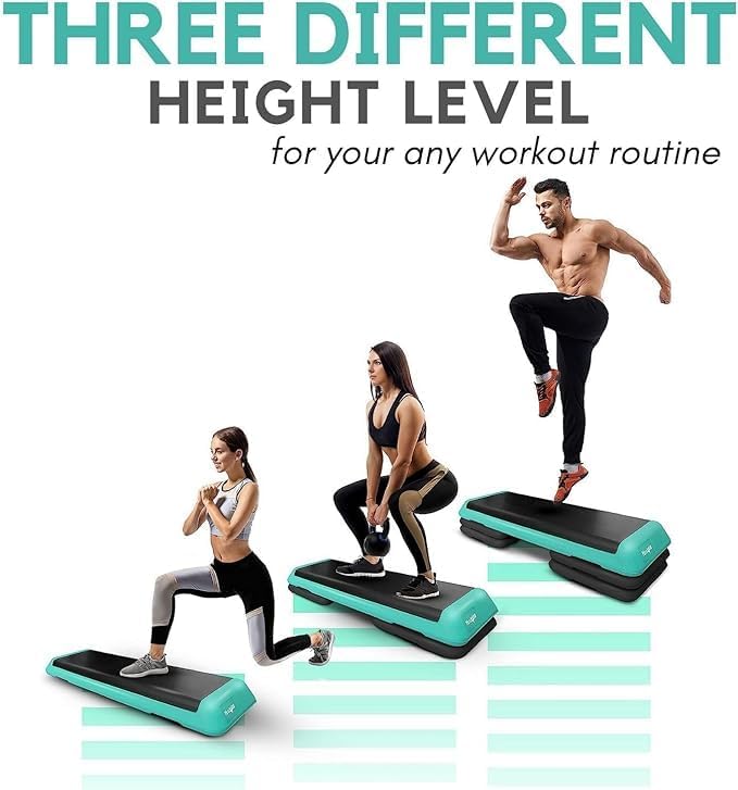 Yes4All Adjustable Aerobic Exercise Step Platform - Health Club Size with 4 Risers Included