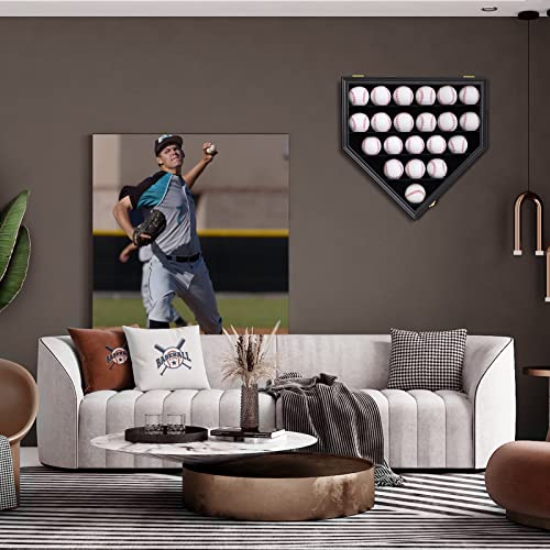 NRZSSN 21 Baseball Wall Mount Display Case Black - Holds 21 Balls, Acrylic & Wooden Craft