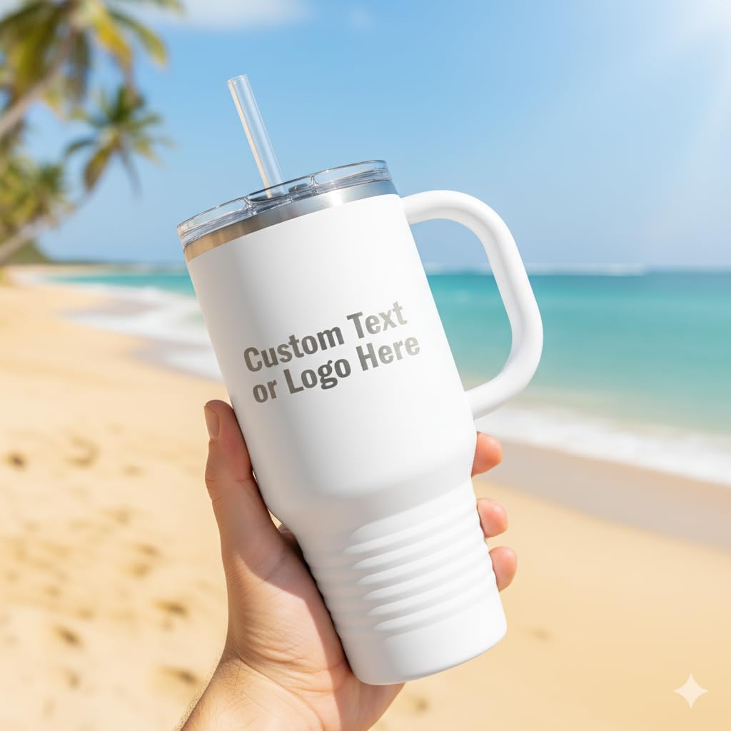 Skiennix 32oz Personalized Tumbler - Custom Engraved Travel Cup With Handle, Lid & Straw