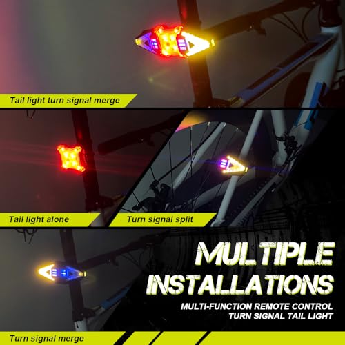 2 PCS Bike Turn Signals with Tail Light & Remote Control - USB Rechargeable, Waterproof