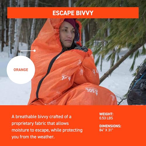 SOL Escape Bivvy with Hood - Emergency Survival Blanket 60 gsm - Reflects 70% Body Heat, Water-Resistant, Breathable for Outdoor Camping & Emergency