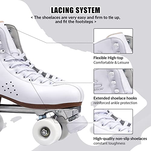 Retro Style Microfiber Leather Roller Skates for Women & Men, EU 40 / US 8