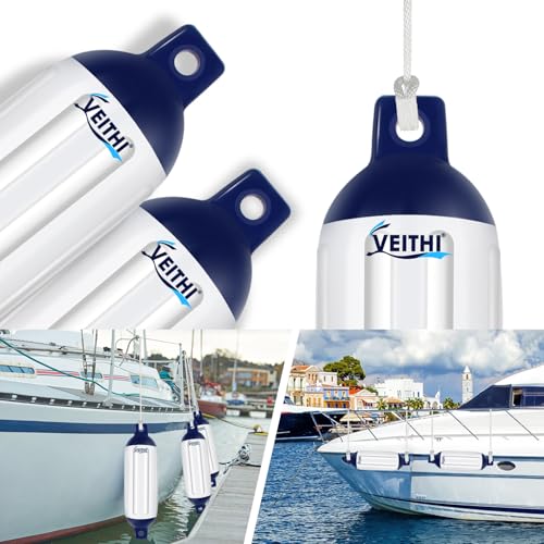 6.5 x 23 Inch Boat Fenders Set - White & Blue Vinyl Docking Bumpers with Ropes & Pump