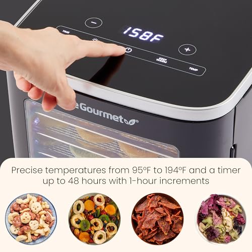 Elite Gourmet Black 5-Tray Digital Food Dehydrator with Keep Warm Function