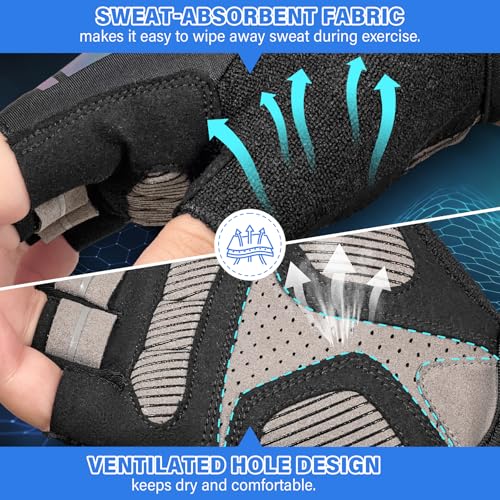 Kids Cycling Gloves for Boys and Girls, Half-Finger Padded Glove, Black, Large