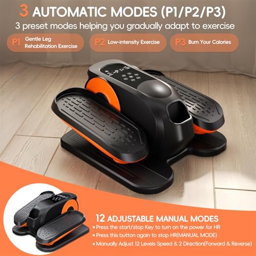 Under Desk Elliptical Machine for Seniors - Quiet Portable Pedal Exerciser with Remote and 12 Speeds