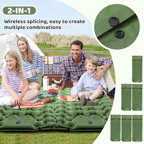 Green 4-Inch Thick Camping Sleeping Pad with Built-in Pillow & Foot Pump