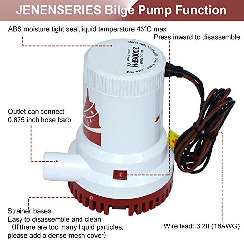 JENENSERIES 2000GPH Submersible Water Pump with Float Switch for Marine & Garden Drainage