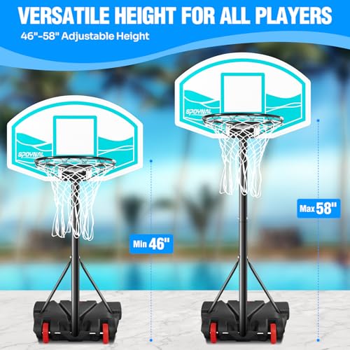 Adjustable Pool Basketball Hoop with LED Light, 2 Balls & Pump, Portable