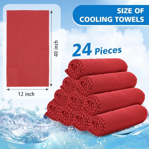 Red 24 Pack Cooling Towels for Neck & Face - Ice Sweat Rags for Sports & Outdoor