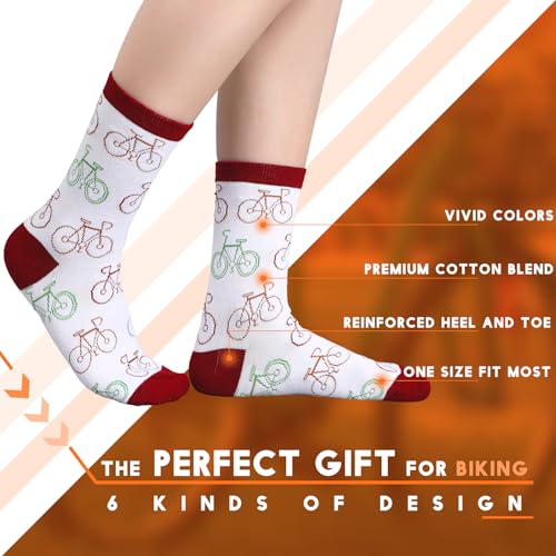 Cycling Socks 6 Pairs Men Women Funny Crew Socks - Gifts