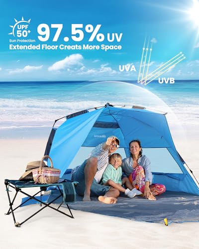 Extra Large OutdoorPop Up Beach Tent Sun Shelter for 3-4 People Blue