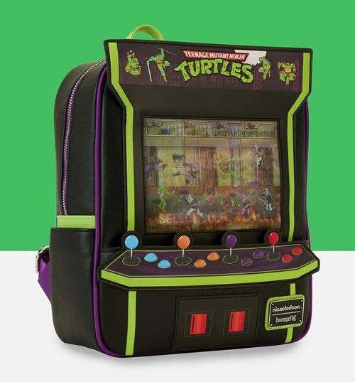 Loungefly Teenage Mutant Ninja Turtles 40th Anniversary Vintage Arcade Mini Backpack, Black/Charcoal, Taglia unica